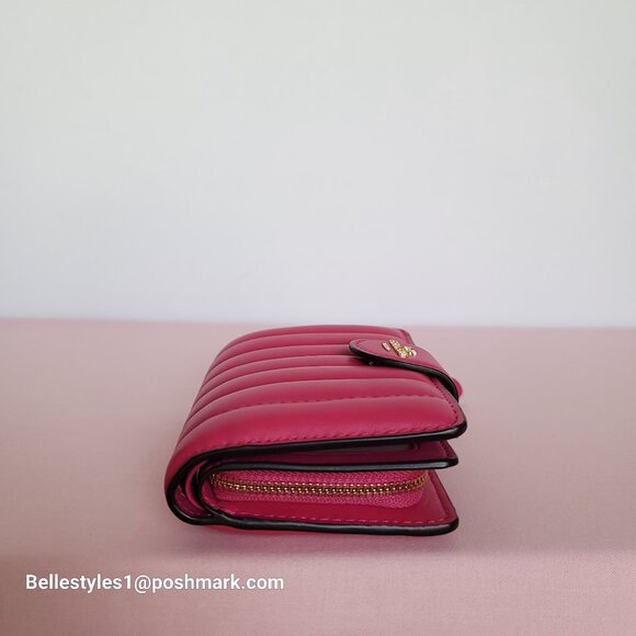 COACH Bifold Quilted Soft Smooth Leather ID Window Medium Wallet - Bold Pink ⭐ - Picture 8 of 16